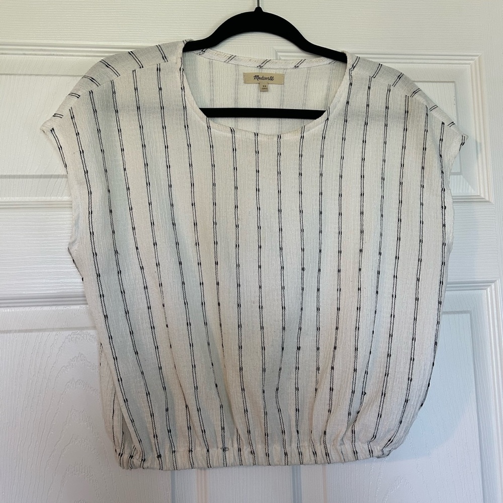 Madewell Cream and Black Striped Short Sleeve Top